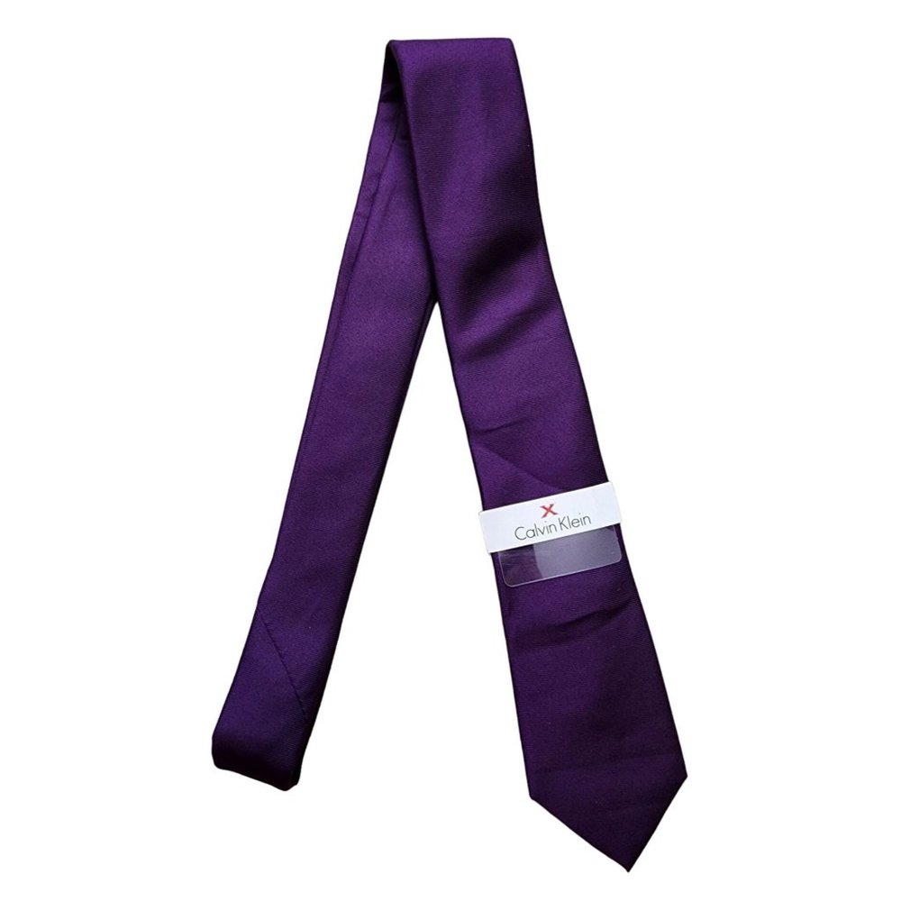 Calvin Klein NWT Purple Silk Necktie Tech Rib Solid Tie